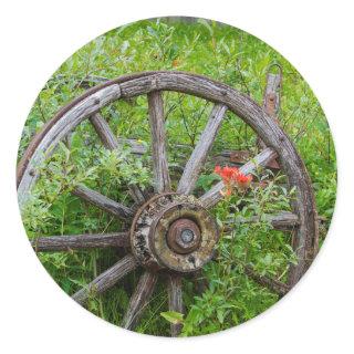 Old wagon wheel in historic old gold town 3 classic round sticker