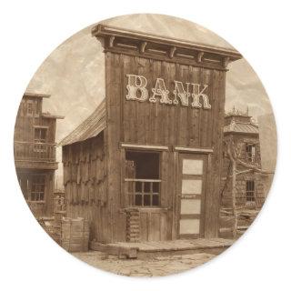 Old West Bank Sepia Classic Round Sticker