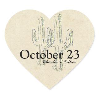 Old West Cactus Save the Date Heart Sticker