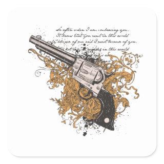 Old West Revolver Square Sticker