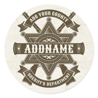 Old West Sheriff Deputy Rifles Badge Personalized Classic Round Sticker