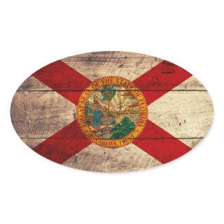 Old Wood Florida Flag; Oval Sticker