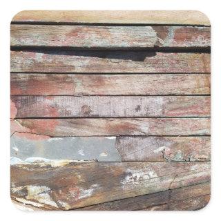 Old wood rustic boat wooden plank square sticker