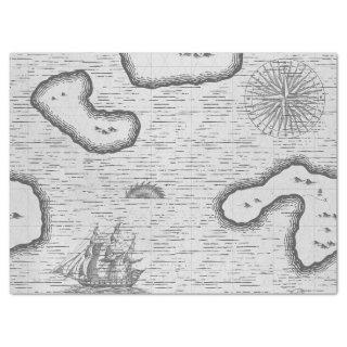 Old World Map Sailing Map on Grey Decoupage Tissue Paper