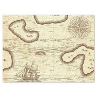 Old World Map with Ship on Cream Decoupage Tissue Paper