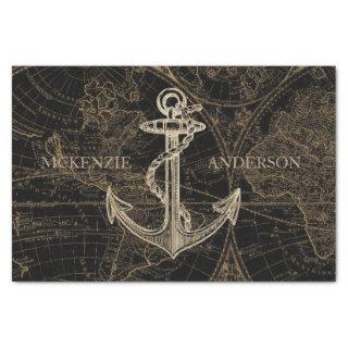 Old World Nautical Anchor Monogram Black Tissue Paper