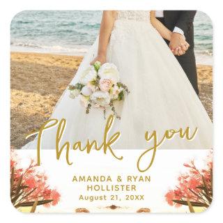 Oleander on Beach Photo Wedding Thank you Favor Square Sticker