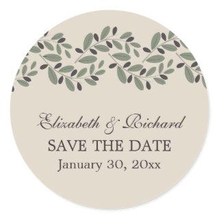 Olive branch garland wedding Save the Date Classic Round Sticker