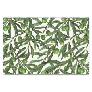 Olive branches on off white tissue paper