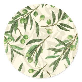 Olive branches watercolor classic round sticker