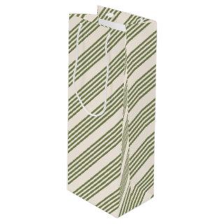 Olive green and beige five stripes pattern wine gift bag