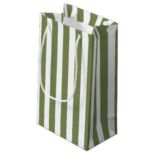 Olive green and white candy stripes small gift bag
