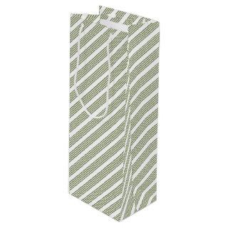 Olive green and white five stripe pattern wine gift bag