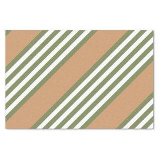 Olive green and white five stripe pattern with tan tissue paper