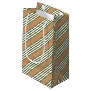 Olive green and white stripes pattern with tan small gift bag