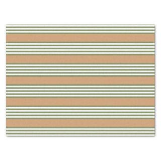 Olive green and white stripes pattern with tan tissue paper