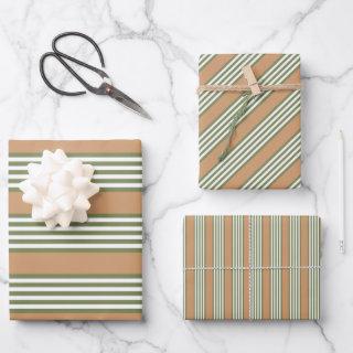 Olive green and white stripes pattern with tan  sheets