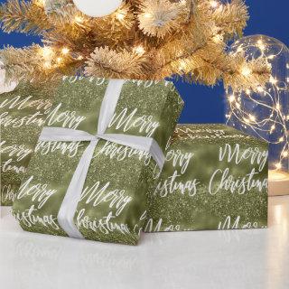 Olive Green Foil Glitter Merry Christmas Script