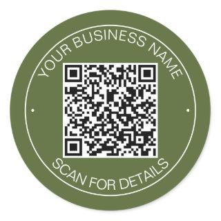 Olive Green QR Code Smart Contact Classic Round Sticker
