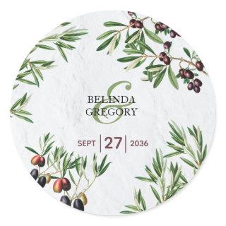 Olive Leaves Mediterranean Greek Island Wedding   Classic Round Sticker