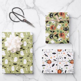 Olive Mixed Halloween Patterns Ghost Pumpkins Bats  Sheets