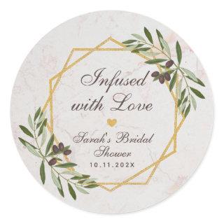 Olive Oil Bridal Shower Favors Infused with Love Classic Round Sticker