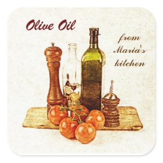 Olive oil - vegetable oil bottles with veggies square sticker