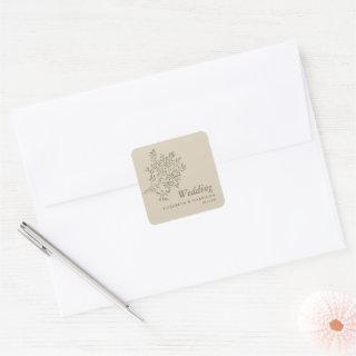 Olive Tree Branch, Rustic & Minimalistic Wedding Square Sticker