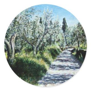 OLIVE TREES IN TUSCANY CLASSIC ROUND STICKER