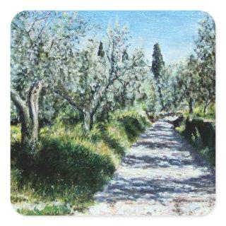 OLIVE TREES IN TUSCANY LANDSCAPE SQUARE STICKER