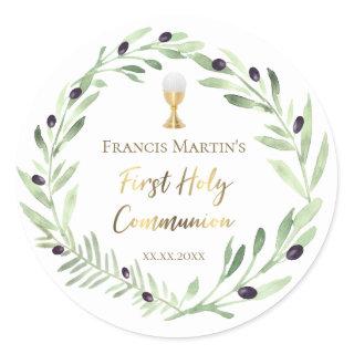 olive wreath First holy Communion Classic Round Sticker