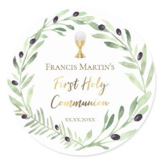 olive wreath First holy Communion Classic Round Sticker