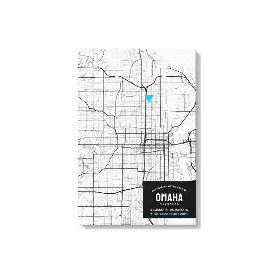 Omaha, City Map + Mark Your Location Canvas Print