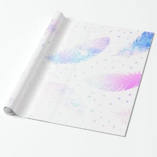 *~* Ombre  Blue Pink Magenta Feathers on White