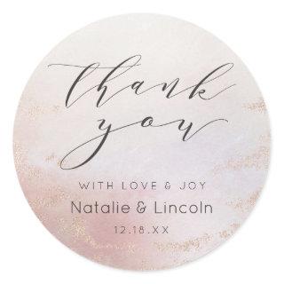 Ombre Blush Pink Frosted Foil Wedding Thank You Classic Round Sticker