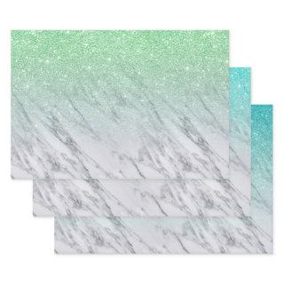 Ombre Glitter Marble Teal Aqua Mint Green  Sheets