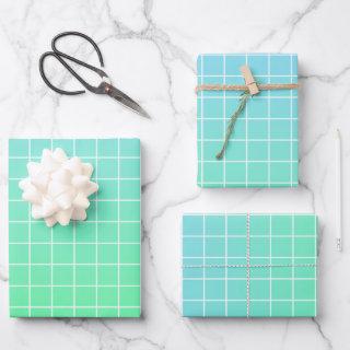 Ombre Green Teal Blue Grid Pattern  Sheets