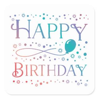 Ombre Pastel Confetti and Balloon Happy Birthday Square Sticker