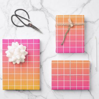 Ombre Pink Yellow Orange Grid Pattern   Sheets
