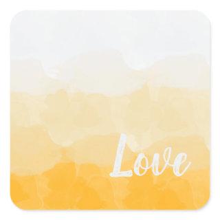 Ombre Saffron and Sunlight Yellow Love Gradient Square Sticker