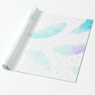 *~* Ombre Turquoise Blue Magenta Feathers on White