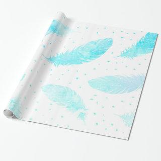 *~* Ombre Turquoise Feathers Dots on White