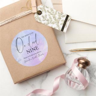 On Cloud Nine 9 Calligraphy Blue Bridal Shower Classic Round Sticker