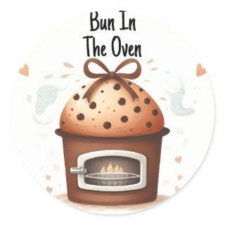 On Fun Retro Boho Cake Bun In The Oven Baby Shower Classic Round Sticker