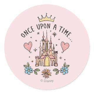 "Once Upon A Time" Hand Drawn Princess Castle Classic Round Sticker