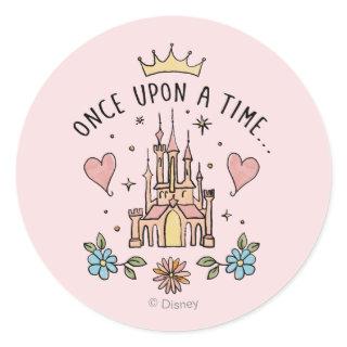 "Once Upon A Time" Hand Drawn Princess Castle Classic Round Sticker