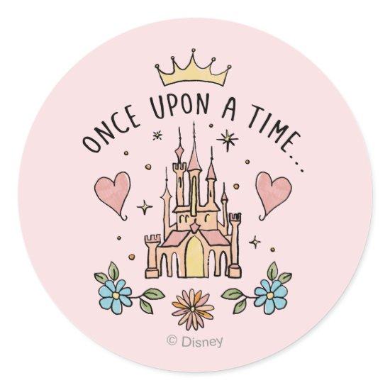 "Once Upon A Time" Hand Drawn Princess Castle Classic Round Sticker