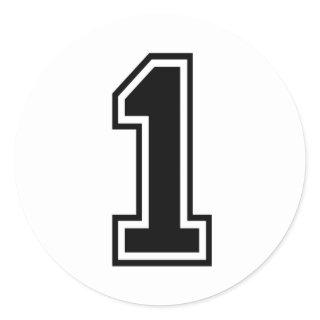 One 1 Black Sports Font Classic Round Sticker
