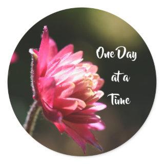 One Day At A Time Quote Flower In Sunlight  Classic Round Sticker