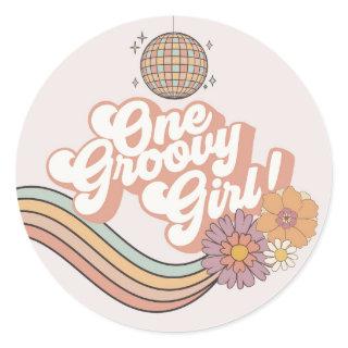 One Groovy Girl retro 1st birthday party Classic Round Sticker